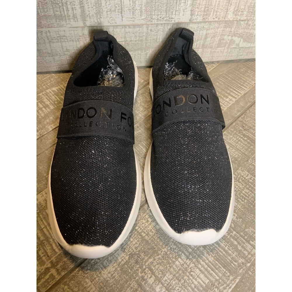London Fog Women's Kassa Slip-On Black Sparkle Knit Sneaker Shoes Size 9.5 Strap